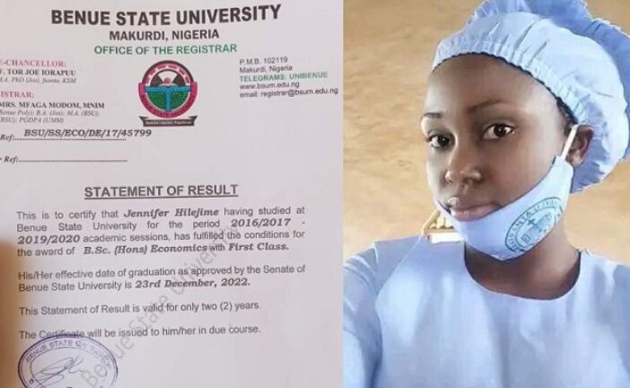 Jennifer Hilejime: Orphan Who Graduated With First Class In Benue